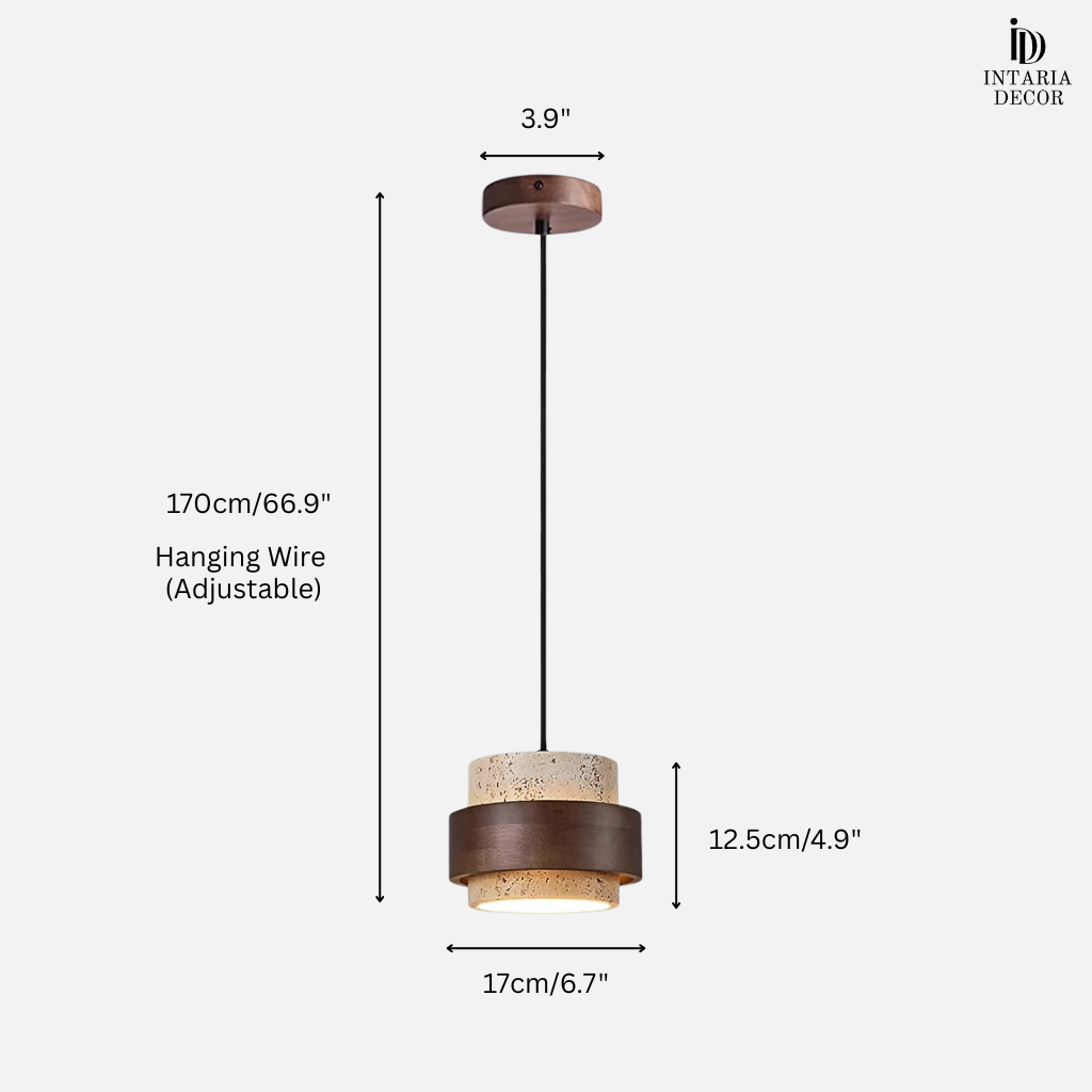 Natural stone and wood hanging light fixture for kitchen island
