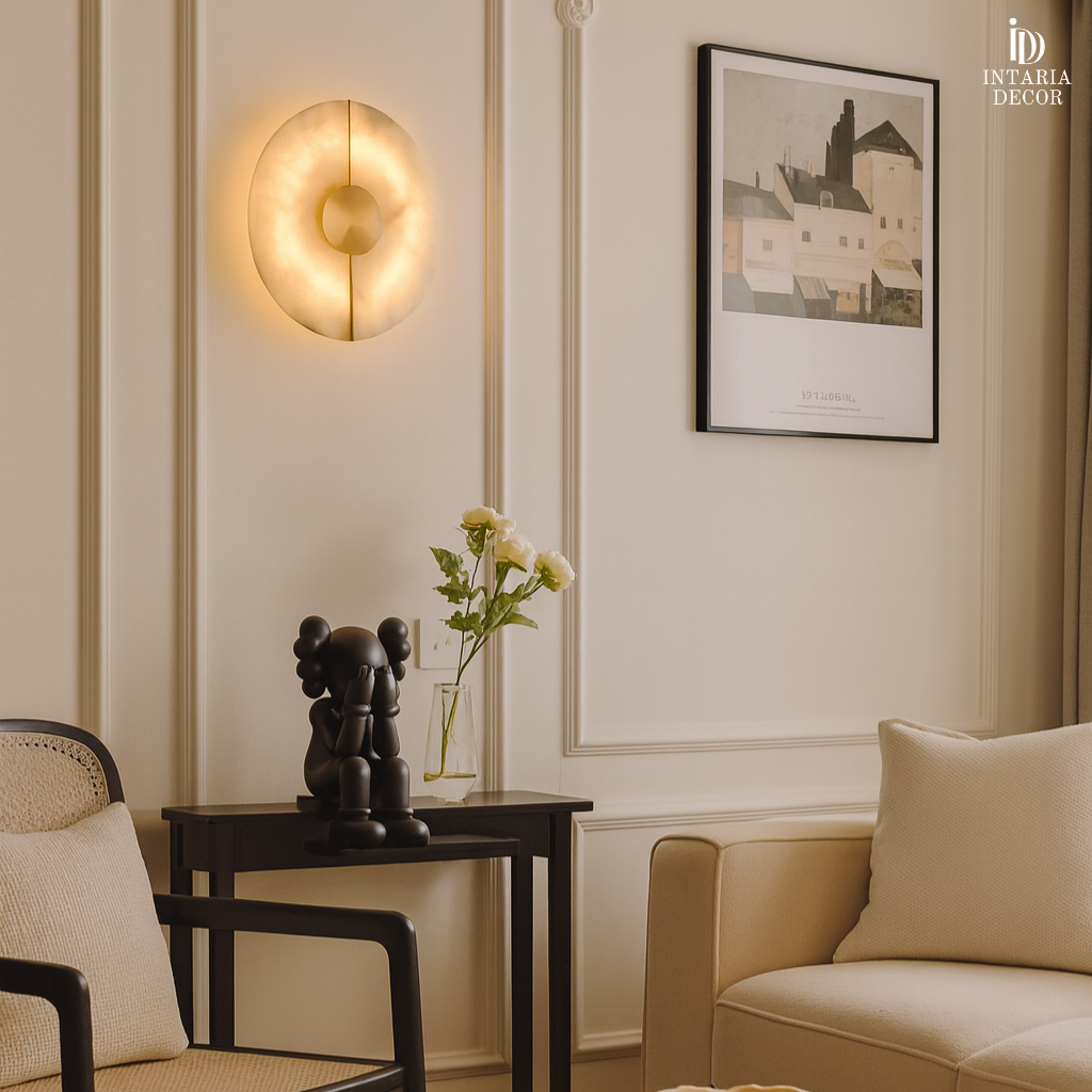 Luxury marble wall light with warm glow for hallway décor