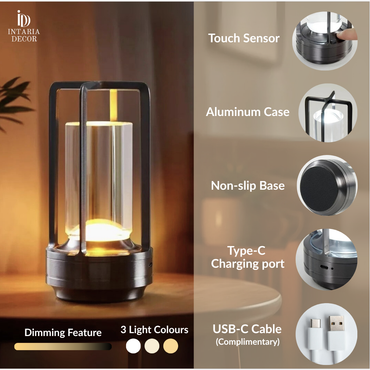Portable rechargeable LED glass lamp with Type-C charging