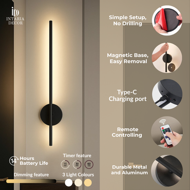 Wireless rotatable LED wall lamp – tricolour lighting for bedroom or living room