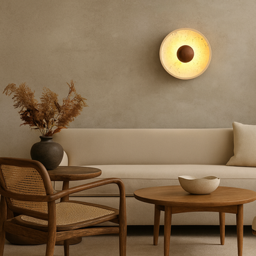 modern stone and wood wall light fixture