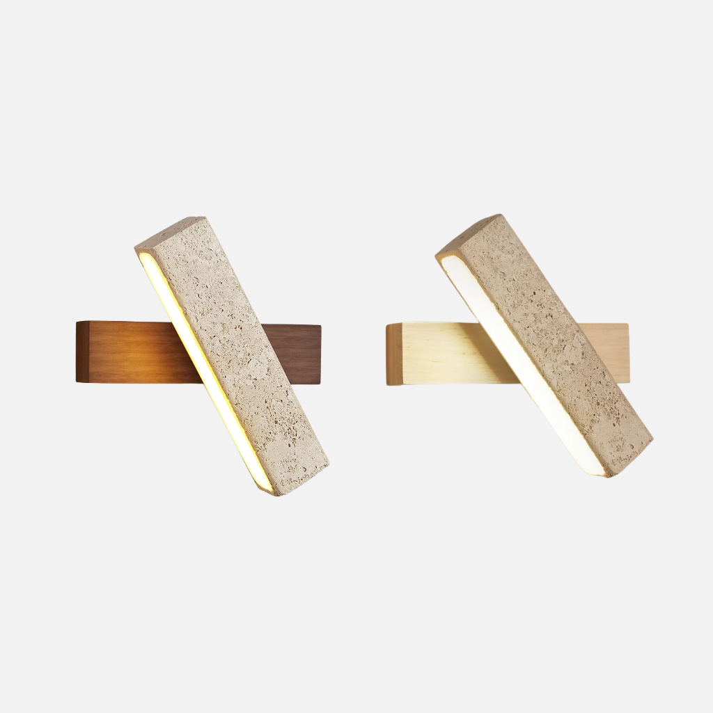 Lithos wall lamp made of stone and wood, rotatable LED light