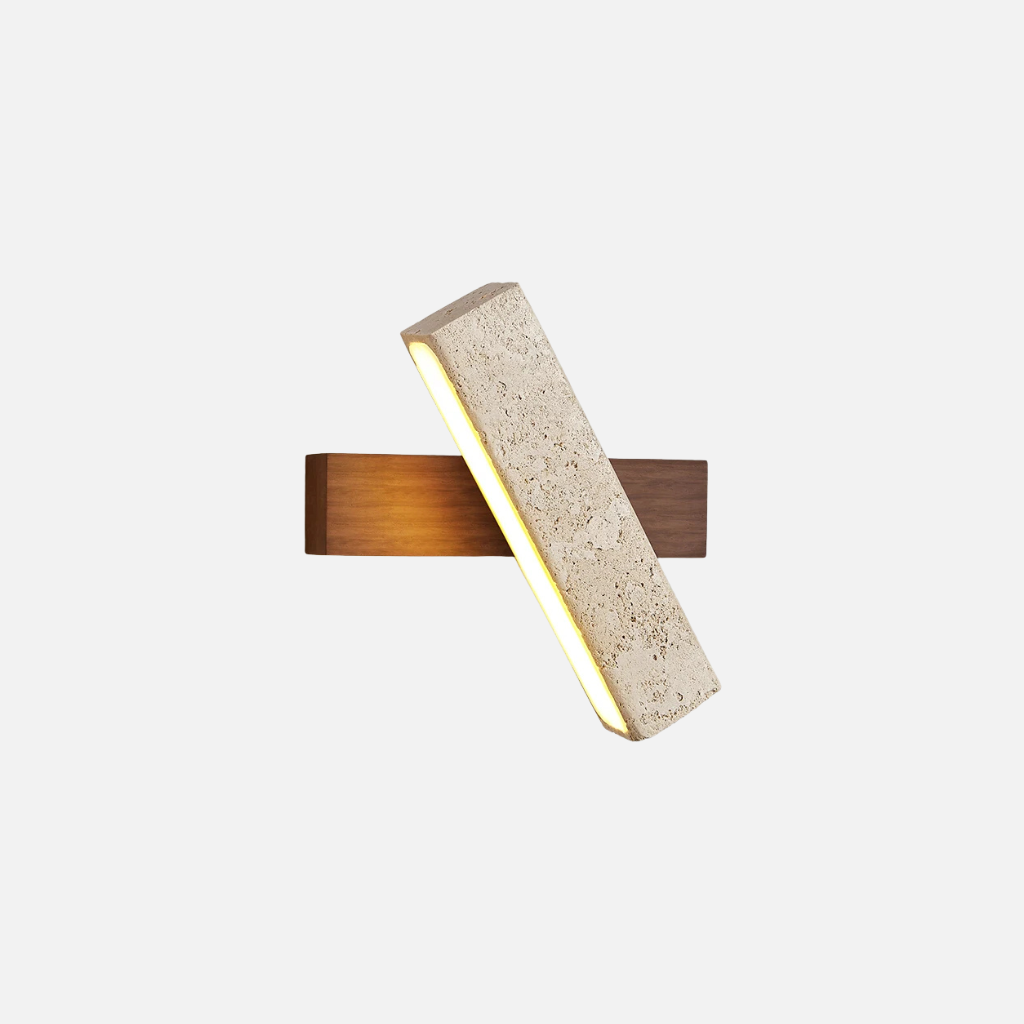 Minimalist LED wall lamp with stone and wood finish