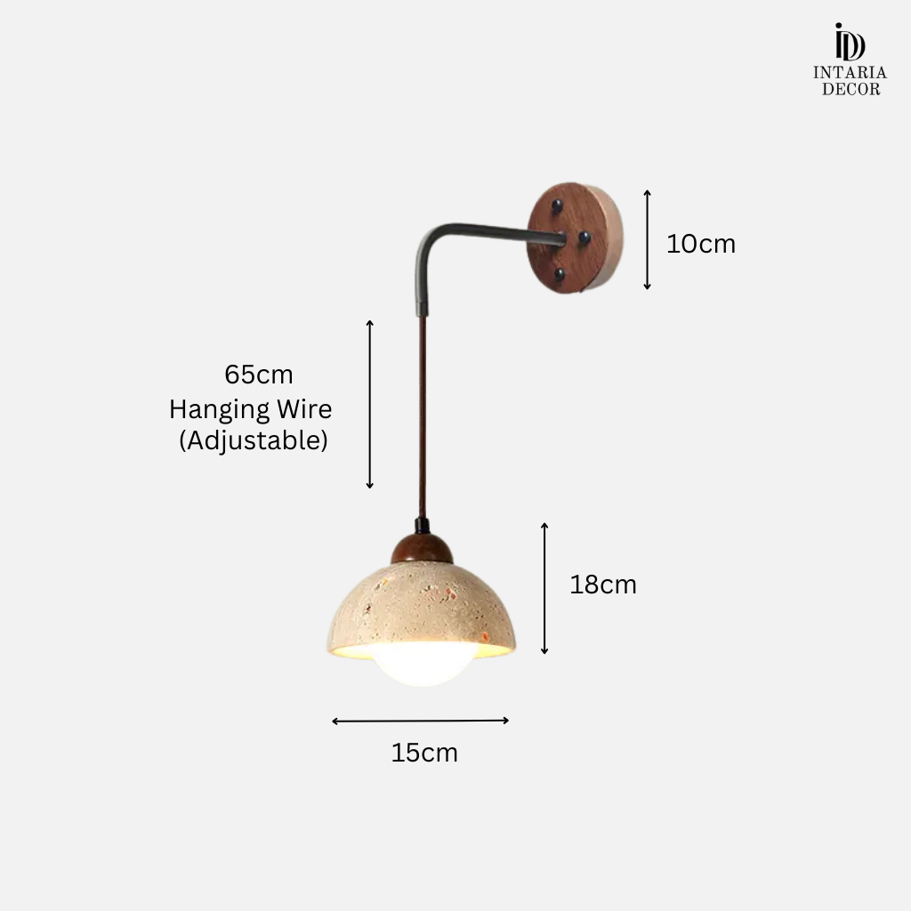 Hardwired wall-mounted lamp with stone and wood finish