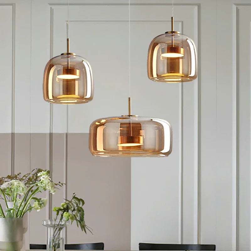 Modern glass cluster pendant lighting with warm glow